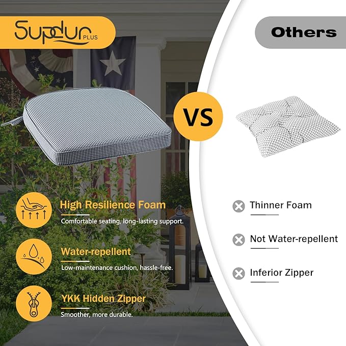 Outdoor Round Corner Seat Cushion, 17"x16"x2", Set of 4, Non Slip Seat Cushion Pads with Removable Cover for Patio Furniture, Garden Yard Lawn, Black White Mini Check-VerdiqueGarden