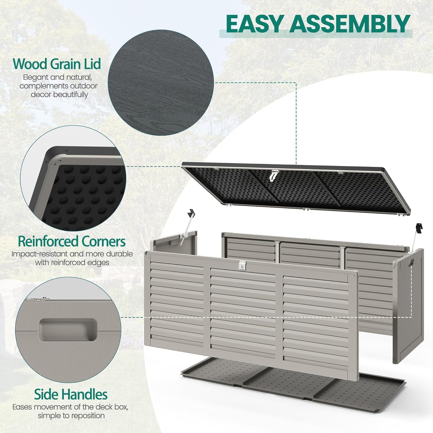 130 Gallon Outdoor Deck Box, Waterproof Resin Box with Lockable Lid, UV-Resistant for Cushions, Garden Tools & Pool Accessories (GRAY), Patio Furniture-VerdiqueGarden