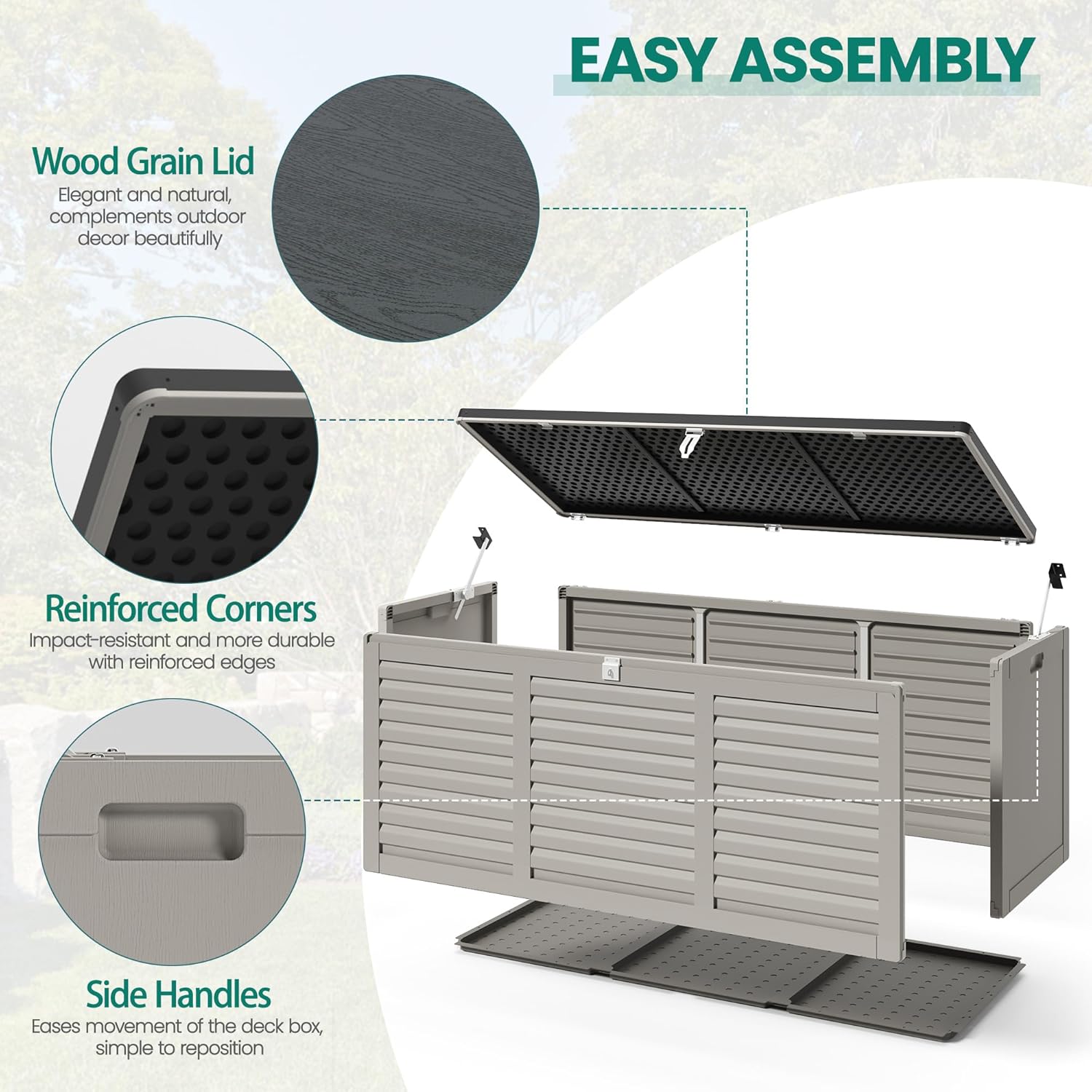 130 Gallon Outdoor Deck Box, Waterproof Resin Box with Lockable Lid, UV-Resistant for Cushions, Garden Tools & Pool Accessories (GRAY), Patio Furniture-VerdiqueGarden