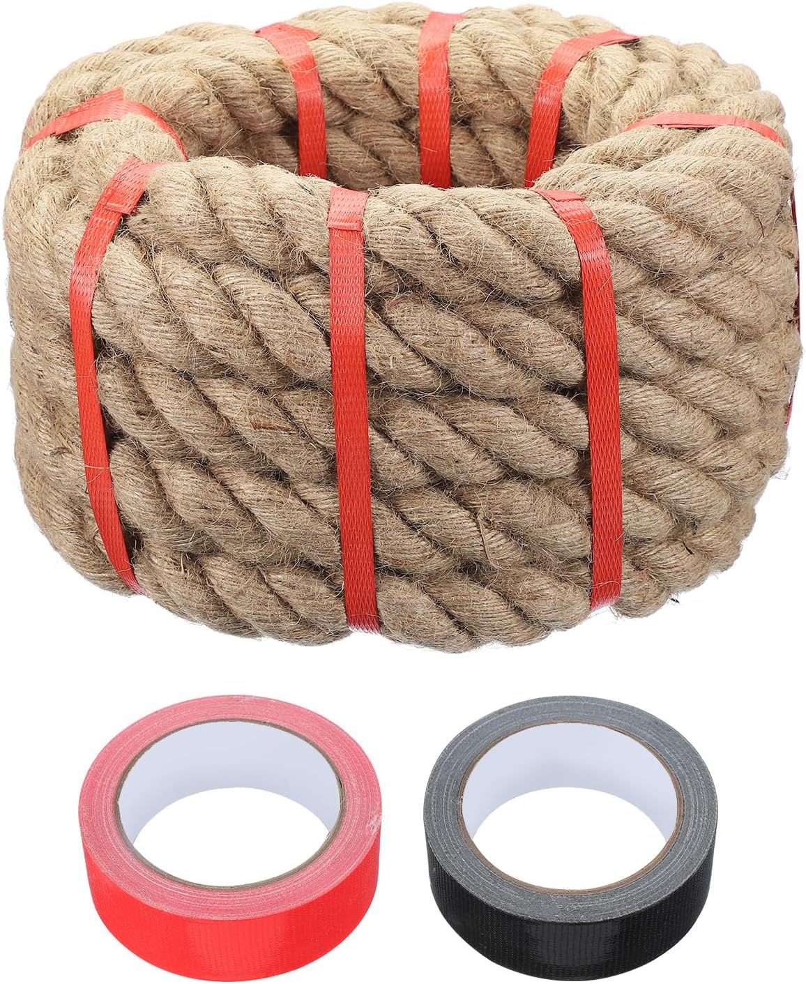 MECCANIXITY Jute Rope 1.5 Inch x 20ft, Thick Twine Rope Ropes Braided Jute Twine Natural Brown Burlap Cord String Heavy Twisted with Tapes for Decorative Crafts Railing Swing Tug of War-VerdiqueGarden