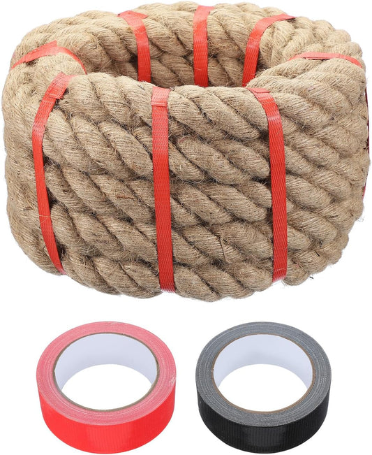 MECCANIXITY Jute Rope 1.5 Inch x 20ft, Thick Twine Rope Ropes Braided Jute Twine Natural Brown Burlap Cord String Heavy Twisted with Tapes for Decorative Crafts Railing Swing Tug of War-VerdiqueGarden