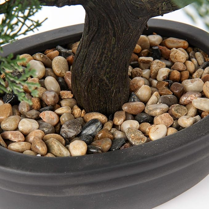 Artificial Bonsai Tree Juniper Faux Plants Indoor Small Fake Plants Decor with Black Plastic Pots for Home Table Office Desk Bathroom Shelf Bedroom Living Room Farmhouse Decorations-VerdiqueGarden
