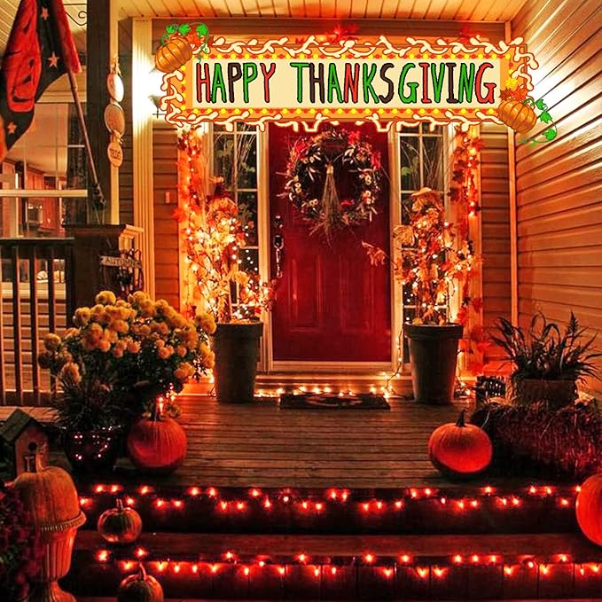 JMEXSUSS 66ft 200 LED Thanksgiving Lights Outdoor, Orange String Lights Indoor Clear Wire, 8 Modes Orange Christmas Lights Plug in for Fall Autumn Harvest Tree Garden Patio Thanksgiving Decorations-VerdiqueGarden