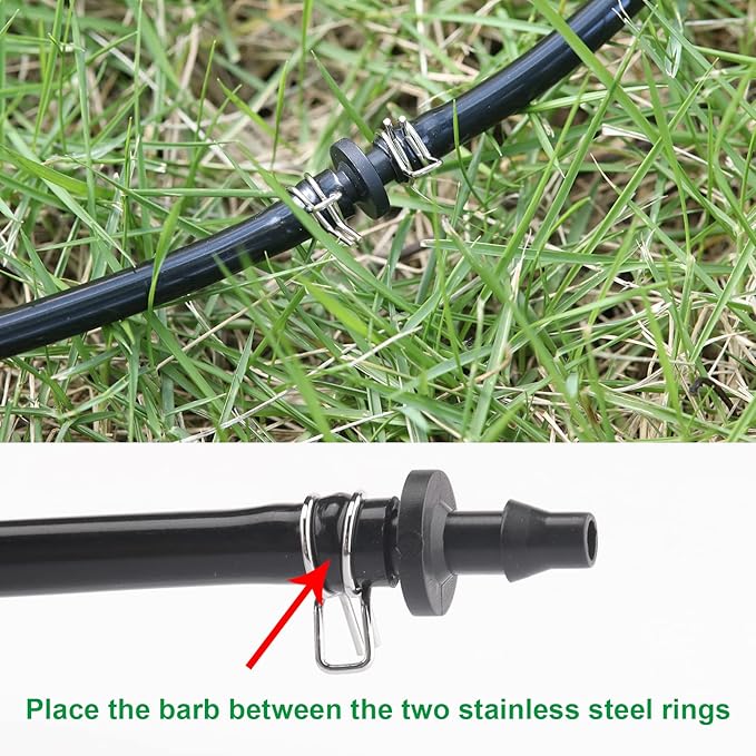 1/4" Irrigation Hose Clamps, 100 Double Line Hose Pipe Spring Clamps, Drip Irrigation Kit Connector Leak Solution-VerdiqueGarden
