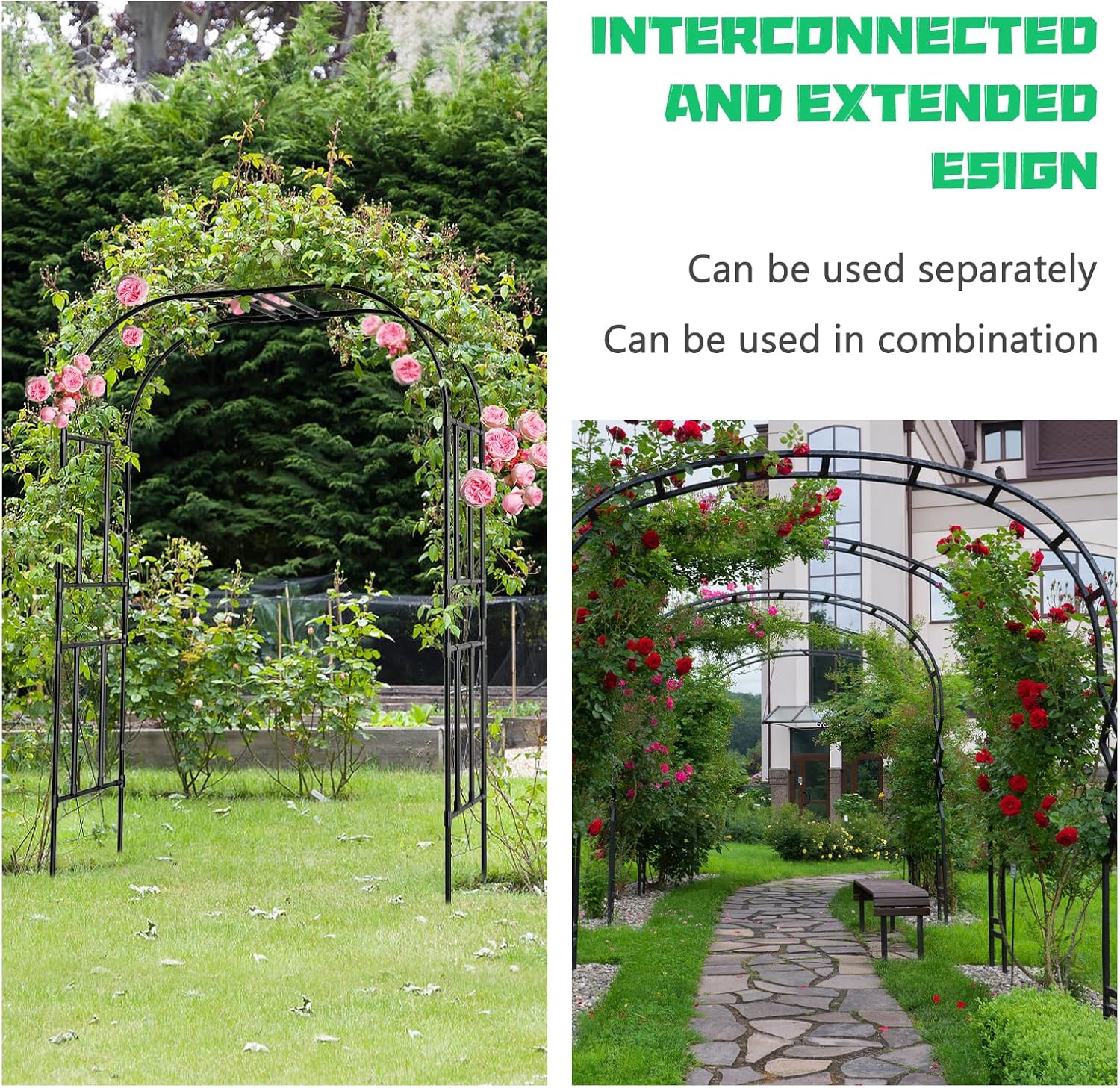 DoCred Large Tall Garden Arch Trellis for Climbing Plants Outdoor, 87in Tall Metal Garden Arbor Wedding Arches for Lawn, Party, Backyard Decoration-VerdiqueGarden