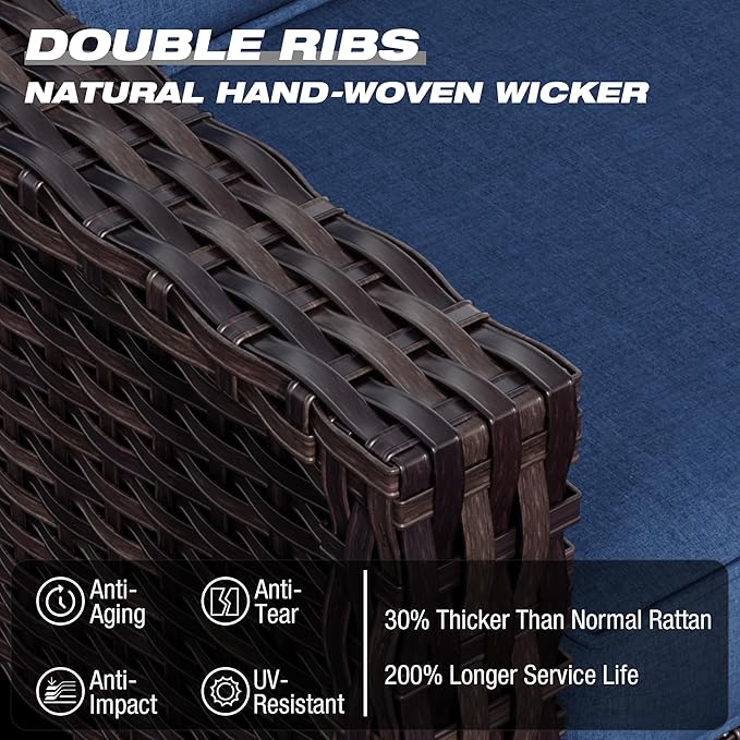 Joyside Wicker Patio Furniture Sets, 4 Pieces Upgraded Large Size Outdoor Furniture with Swivel Rocking Patio Chairs and Outdoor Ottoman, Thick Cushions, Wide Armrest-VerdiqueGarden