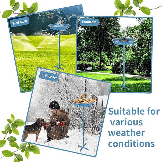 Metal Bird Bath for Outside, 36.2" Height Birdbath Bowl Standing Bird Feeders for Outdoors with 4 Prongs Base Stake, Freestanding Birdfeeders for Garden Yard Lawn Decor (Retro Blue)-VerdiqueGarden