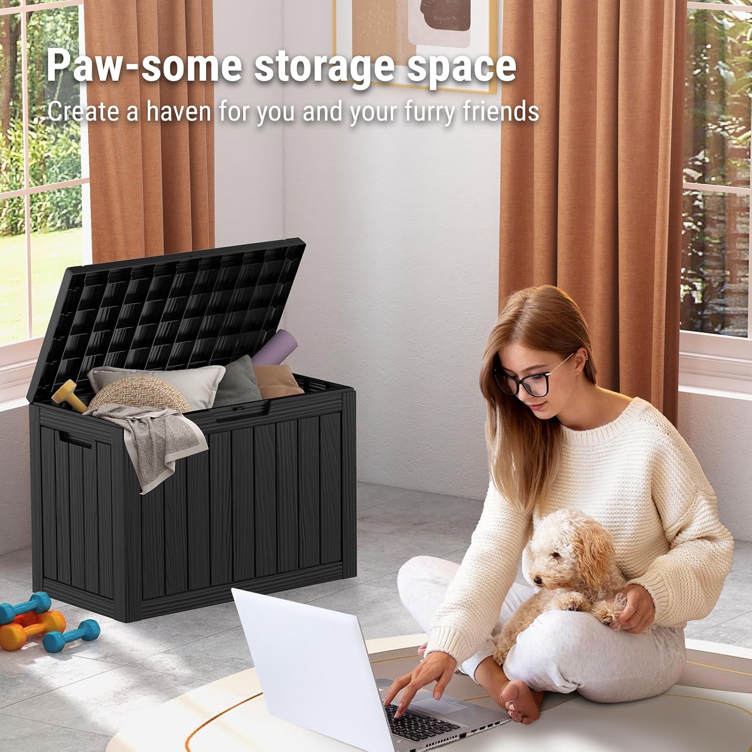 Mars Villa 45 Gallon Outdoor Storage Box, Resin Deck Box Waterproof, Storage Chest for Outside Patio Furniture Cushions, Pool Supplies, Garden Tools, UV Resistant and Weatherproof, Black-VerdiqueGarden