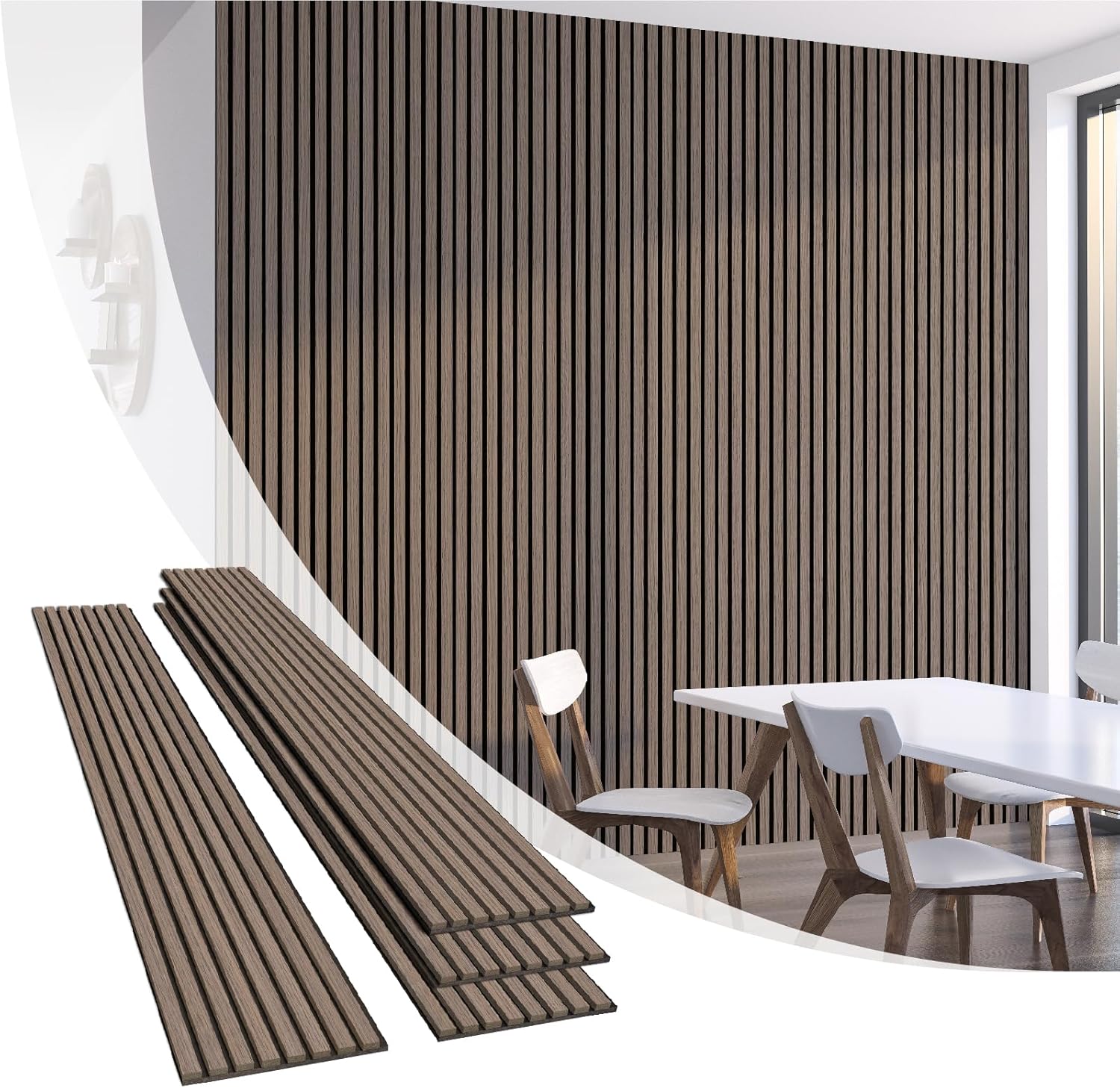 Olanglab Wood Slat Wall Panels, Wooden Acoustic Wall Panels, 94.5"x12.6" Each 3D Wall Panels for Interior Wall Decor, 4 Pack in Total 94.5"x50.4" (Dark Walnut)-VerdiqueGarden
