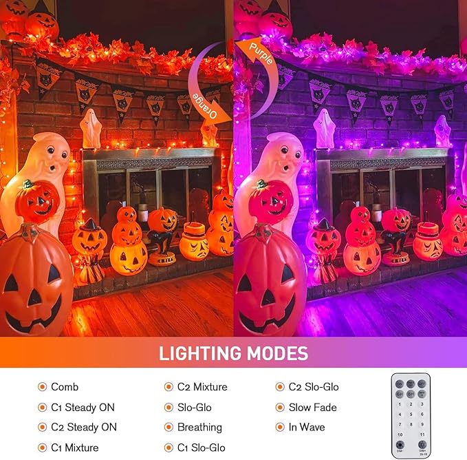 JMEXSUSS 100 LED Orange & Purple Halloween Lights - Plug in, Connectable Color Changing String Lights, 33ft Indoor/Outdoor for Halloween Party Decor & Christmas-VerdiqueGarden