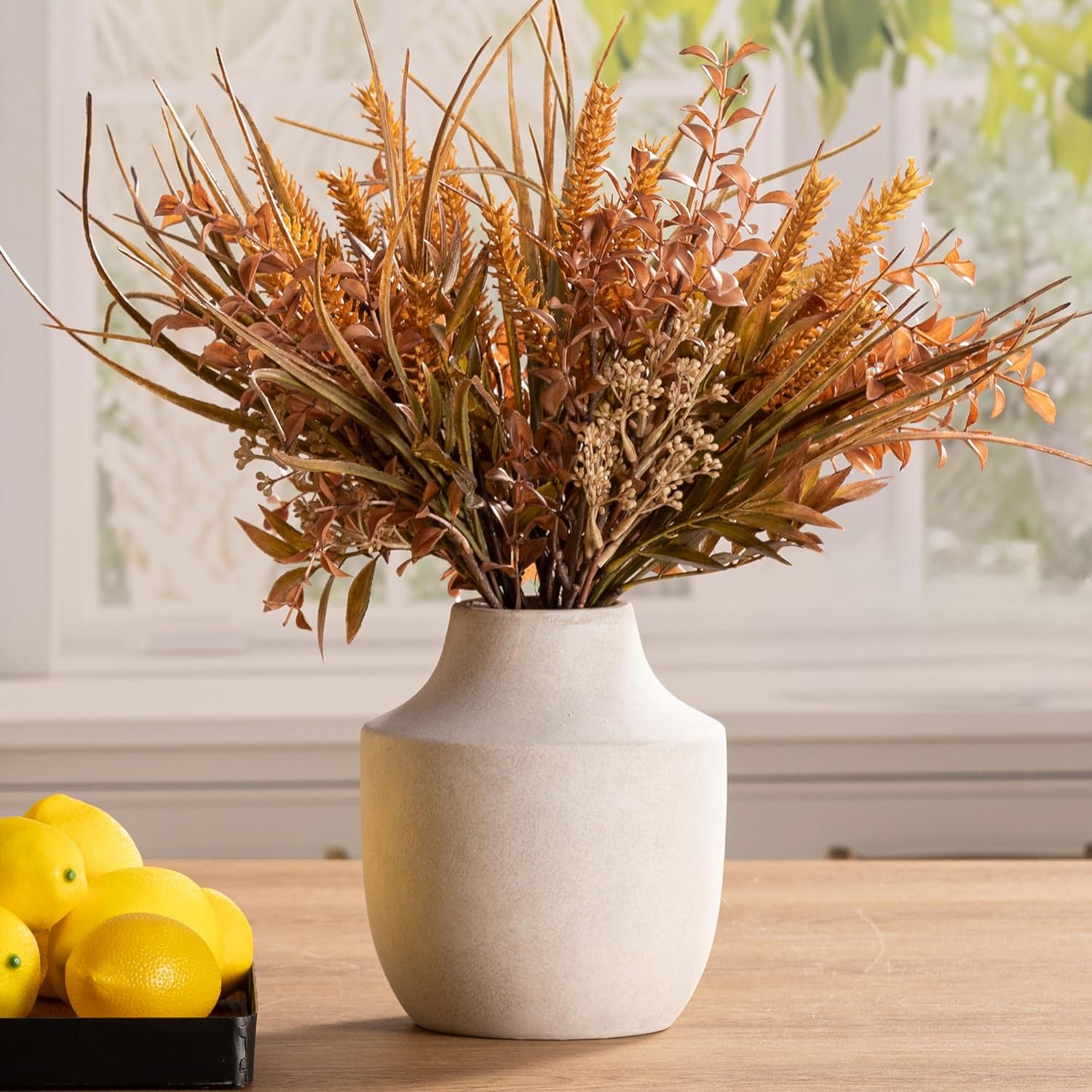 Mitt&Ditt Ceramic Flower Vase, 7.5 inch Off-White Farmhouse Rustic Vase, Handcrafted Weathered Pottery Vases, Small Flower Terracotta Vases for Home Decor, Living Room, Table, Shelf-VerdiqueGarden