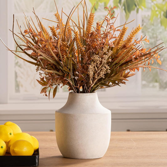 Mitt&Ditt Ceramic Flower Vase, 7.5 inch Off-White Farmhouse Rustic Vase, Handcrafted Weathered Pottery Vases, Small Flower Terracotta Vases for Home Decor, Living Room, Table, Shelf-VerdiqueGarden