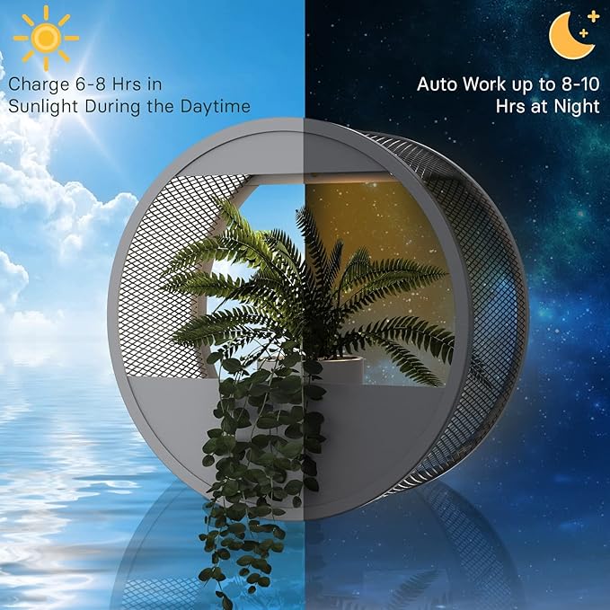 Grand patio Outdoor Circular LED Solar Hanging Wall Sconce Planter, with Dusk to Dawn Sensor Decor Wall Lighting for Garage Doorway Patio Yard, Cement Grey (S-Round)-VerdiqueGarden