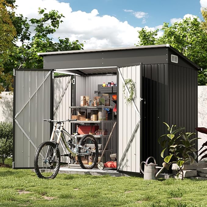 Aoxun 7' x 4' Shed 140 CU.FT Outdoor Waterproof Storage Shed with Triple Lockable Door Garden Metal Tool Shed for Outside-VerdiqueGarden