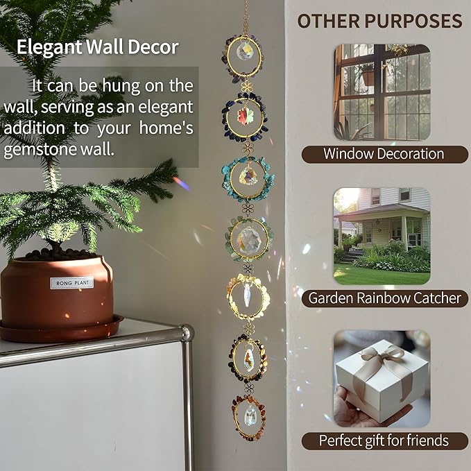 Healing Crystal Energy Wind Chime, 7 Chakra Crystal Sunlight Catcher, Meditation Home Decoration, Gem Wall Decoration, Birthday Gift, Healing Crystal Energy Sunlight Catcher-VerdiqueGarden