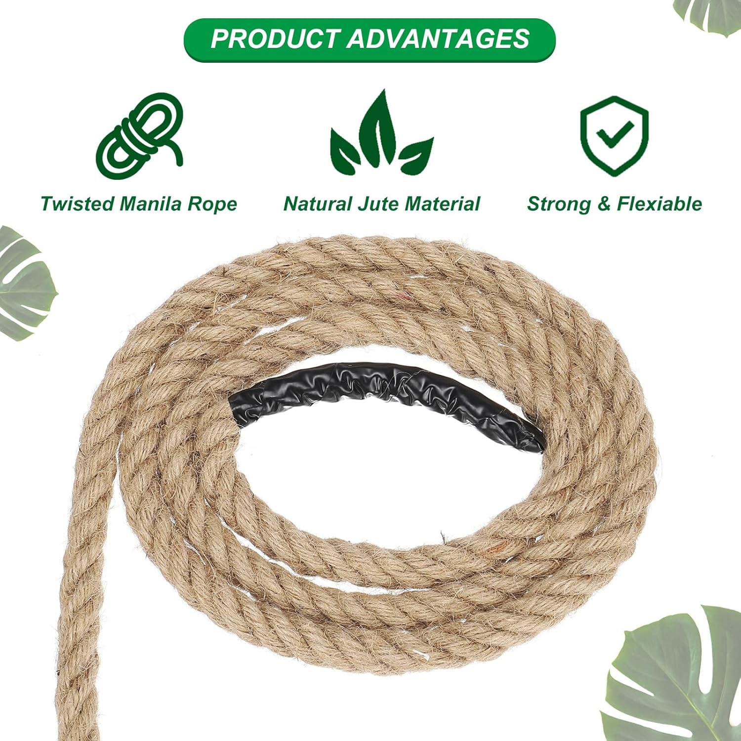 PATIKIL 1/2" x 100 Ft Twisted Manila Rope - Natural Thick Jute Twine for Docks, Railings, Bundling, Craft, Tug of War, and Decorating-VerdiqueGarden