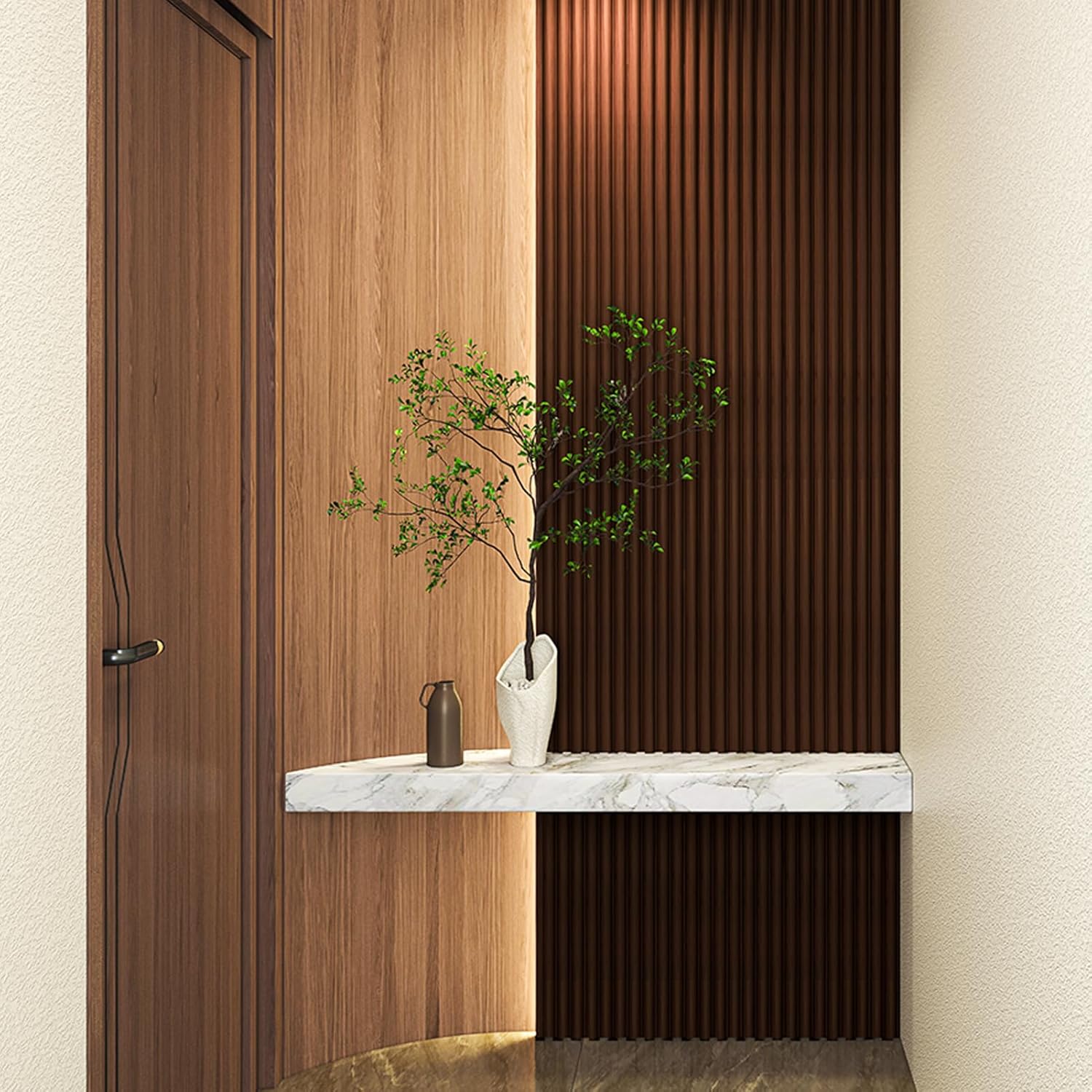 Art3d Fluted Wood Panel for Wall and Ceiling, Beaded Accent molding for Home Decoration, Pack of 4pcs + 1pc End-Trim, Size 108 x 5.7in.- Beaded Smoked Oak-VerdiqueGarden