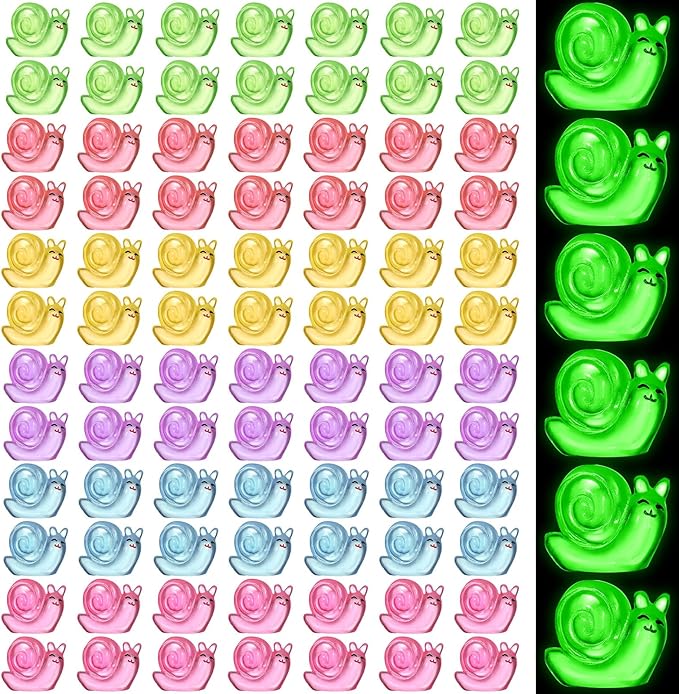 90 Pcs Luminous Resin Snail Miniatures Mini Animals Figures Cute Snail Figurine Fairy Decor Animal Ornament for Garden Landscape Home Accessories Craft Cake Decoration DIY-VerdiqueGarden