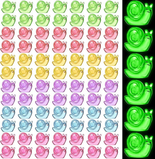 90 Pcs Luminous Resin Snail Miniatures Mini Animals Figures Cute Snail Figurine Fairy Decor Animal Ornament for Garden Landscape Home Accessories Craft Cake Decoration DIY-VerdiqueGarden