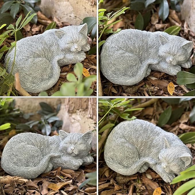 Cat Memorial Stones & Grave Markers Cat Statue, Cats Memorial Gifts for Loss of Cat Sympathy Gift, Cat Statues for Garden Outdoor Statue Decor, 11.4" Length Garden Accent Decorative Cat Figurine-VerdiqueGarden