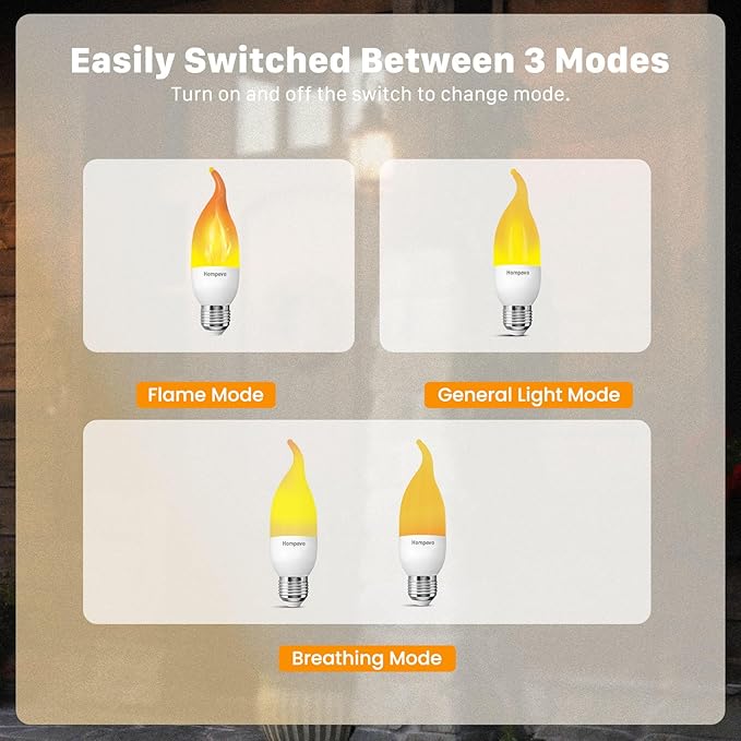 Hompavo Upgraded LED Flame Light Bulbs, 3 Modes Flickering Light Bulbs, E26 Chandelier Base Candle Fire Light Bulb for Halloween Christmas Party Porch Indoor & Outdoor Home Decoration - 2 Pack-VerdiqueGarden