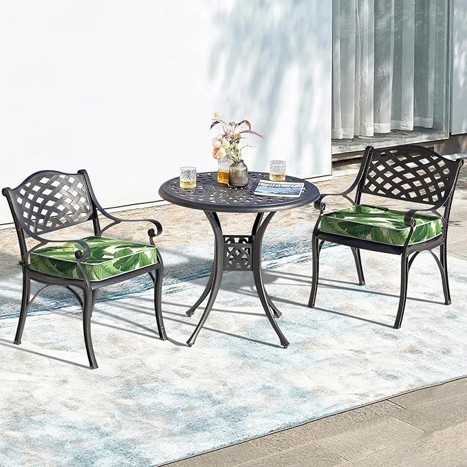 LVTXIII Patio Chair Cushions 22"x22"x3", Water-Repellent Outdoor Seat Cushions for Patio Furniture, Square Chair Pads with Ties for Home Garden Decoration, Set of 2, Swaying Palms Green-VerdiqueGarden