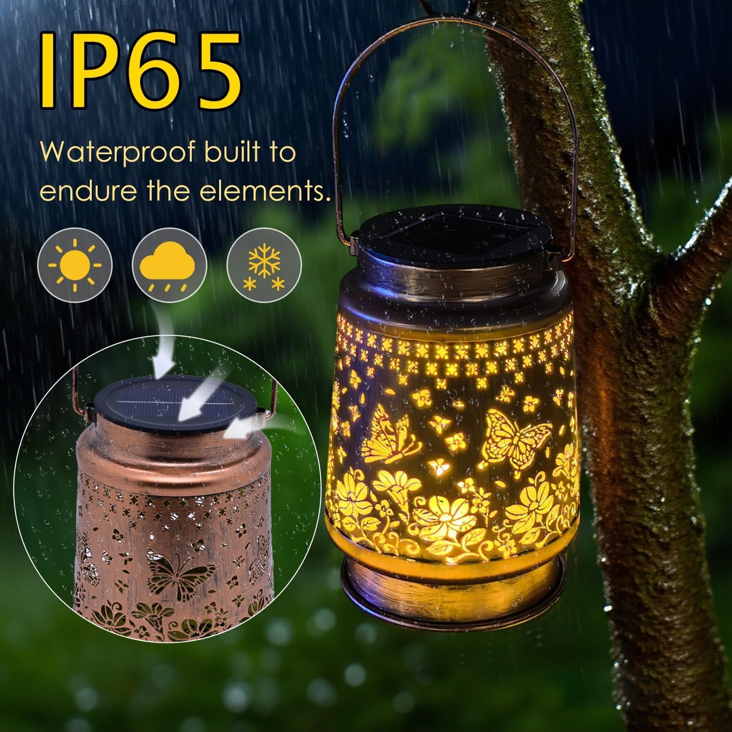 Solar Lanterns Outdoor Waterproof, Butterfly Hanging Solar Lanterns Birthday Gifts for Women Mom Grandma, Garden Decor for Patio Yard Lawn Backyard Porch-VerdiqueGarden