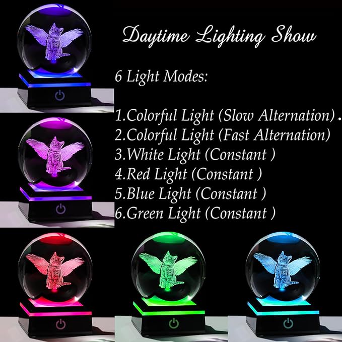 Qianwei Cat Memorial Gifts for Loss of Cat - Pet Memorial Cat Angel Statue 3D Crystal Engraved Office Decor - Remembrance Bereavement Passing Away Sympathy Gifts in Memory of Death-VerdiqueGarden