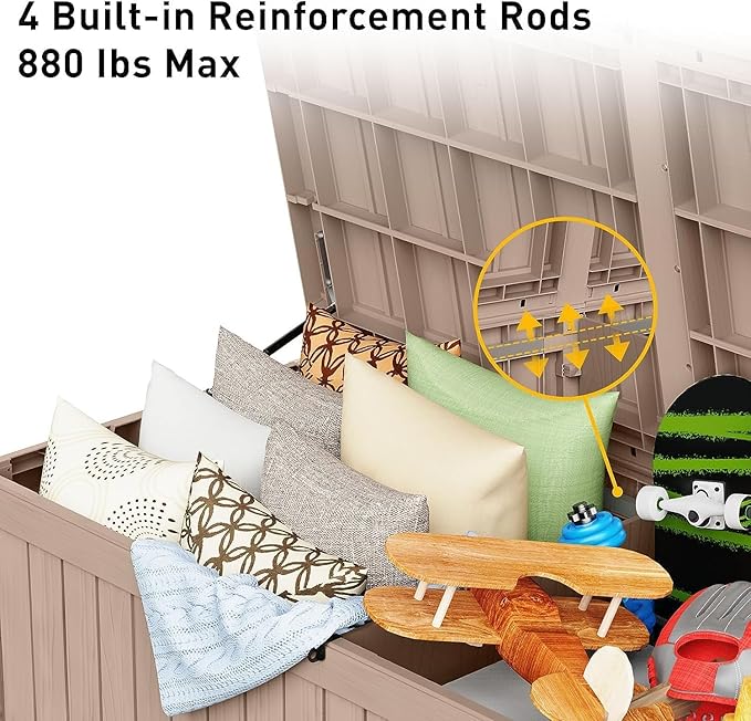 182 Gallon Deck Box Waterproof, UV Resistant Resin Outdoor Storage Box with Hydraulic Rod, Lockable Design and Enhanced Durability for Patio, Garden, and Poolside Use-VerdiqueGarden