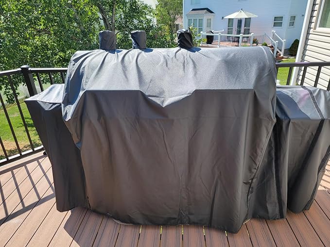 Grill Cover for Char-Griller 3-Burner Dual Fuel Expandable Propane Gas and Charcoal Outdoor Polyester Grill and Smoker Cover, Heavy Duty Waterproof UV Resistant Cover, Outdoor BBQ Accessories-VerdiqueGarden