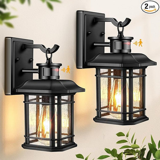 VIANIS 2 Packs Motion Sensor Outdoor Lights, Dusk to Dawn Outside Lights for House, Black Outdoor Light Fixture Sconce for House, Doorway, Entryway, Waterproof, Anti-Rust-VerdiqueGarden