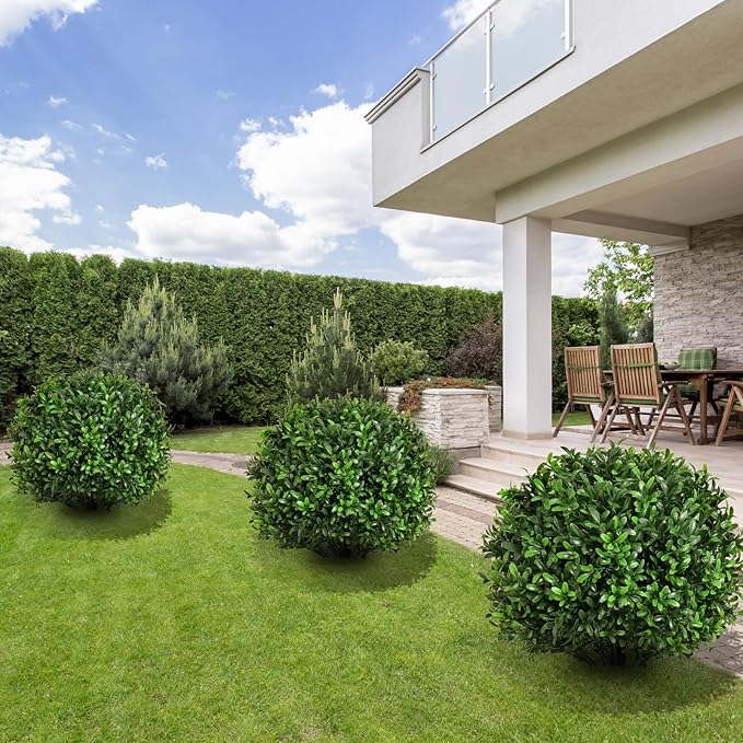 Artificial Olive Leaf Boxwood Topiary Ball Trees, Set of 2 UV Resistant 16in Outdoor Plants – Artificial Bonsai, Miniature Trees, Garden, Curb Appeal-VerdiqueGarden