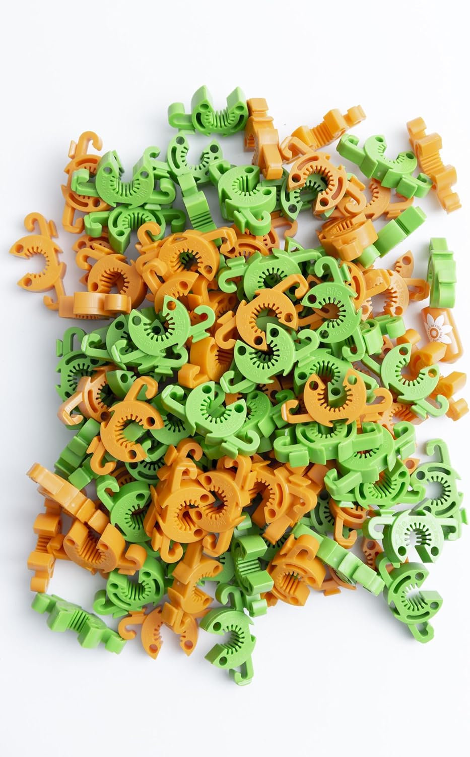 Plant Support Clips for Trellis, Garden Stakes, Wire Fence, Climbing Plants, Indoor Gardening, Hydroponics Systems, and Vines | Durable Gardening Clips (50 Lime Green + 50 Tangerine Orange)-VerdiqueGarden