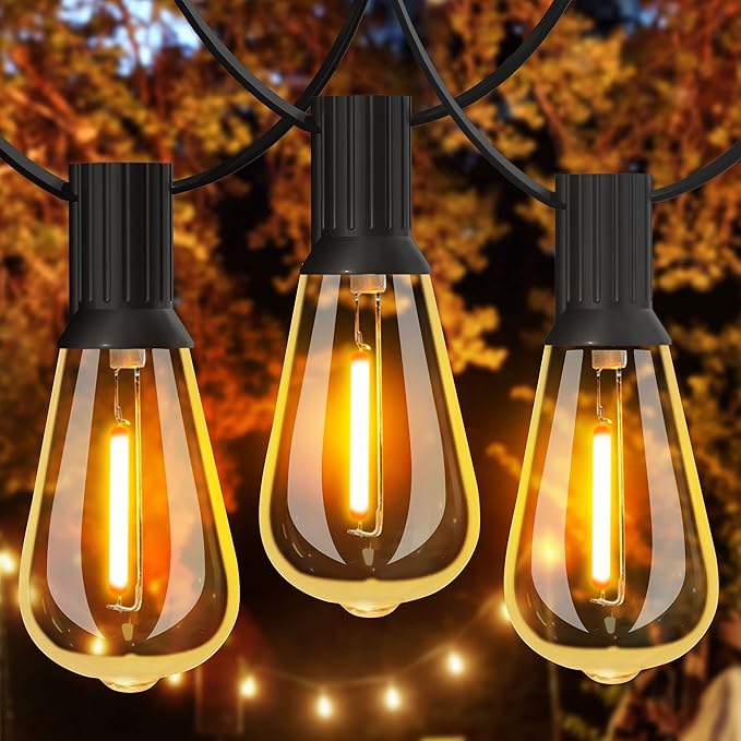 GLUROO Outdoor String Lights, 30FT LED Outdoor Patio Lights Waterproof with 15+1 Vintage Bulbs Shatterproof Energy Saving,2700K Hanging Edison String Lights Outside for Backyard,Bistro,Camping,Gazebo-VerdiqueGarden