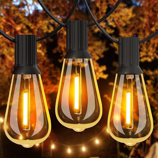 GLUROO Outdoor String Lights, 30FT LED Outdoor Patio Lights Waterproof with 15+1 Vintage Bulbs Shatterproof Energy Saving,2700K Hanging Edison String Lights Outside for Backyard,Bistro,Camping,Gazebo-VerdiqueGarden