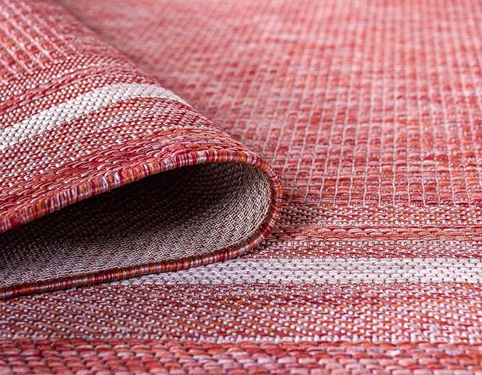 Unique Loom Outdoor Border Collection Area Rug - Soft Border (2' x 6' 1" Runner, Rust Red/ Ivory)-VerdiqueGarden