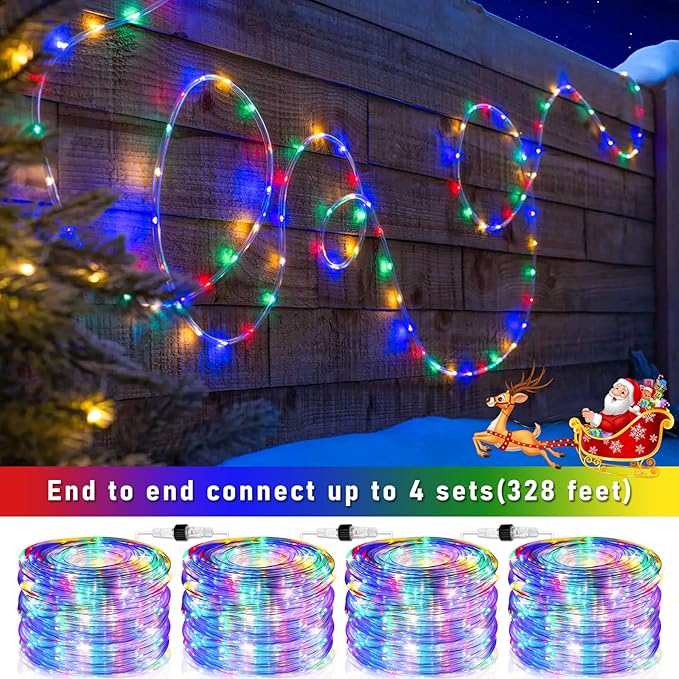 Rope Lights for Outside, 100FT 300 LED Plug in Christmas Lights Outdoor with Waterproof 8 Modes, Connectable String Light for Indoor House Patio Garden Party Easter Decorations, Multicolor-VerdiqueGarden