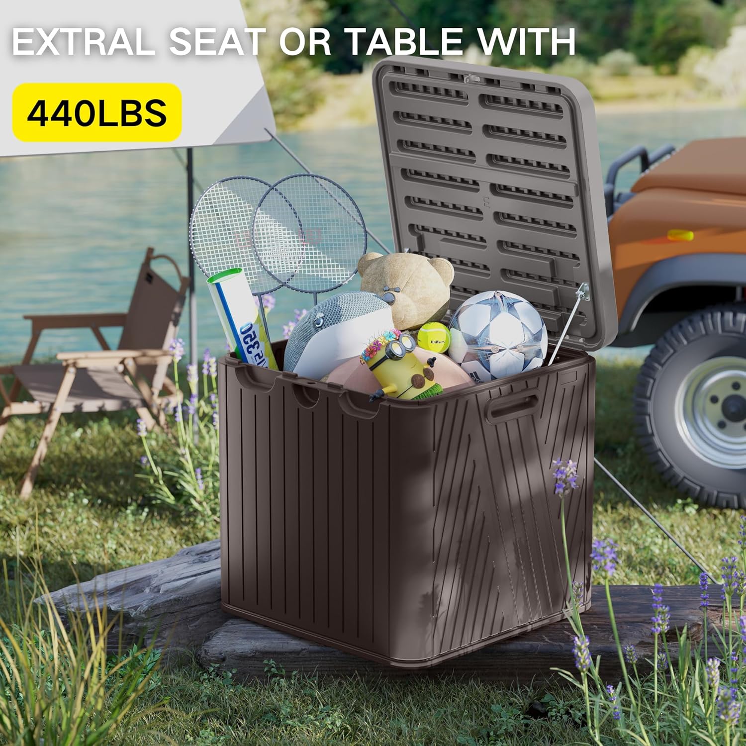 Kingdura 60 Gallon Outdoor Storage Box, Waterproof Resin Deck Box for Indoor and Outdoor Use, Lockable Storage Container for Patio Furniture Cushions Garden Tools (Coffee, 60 Gallon)-VerdiqueGarden