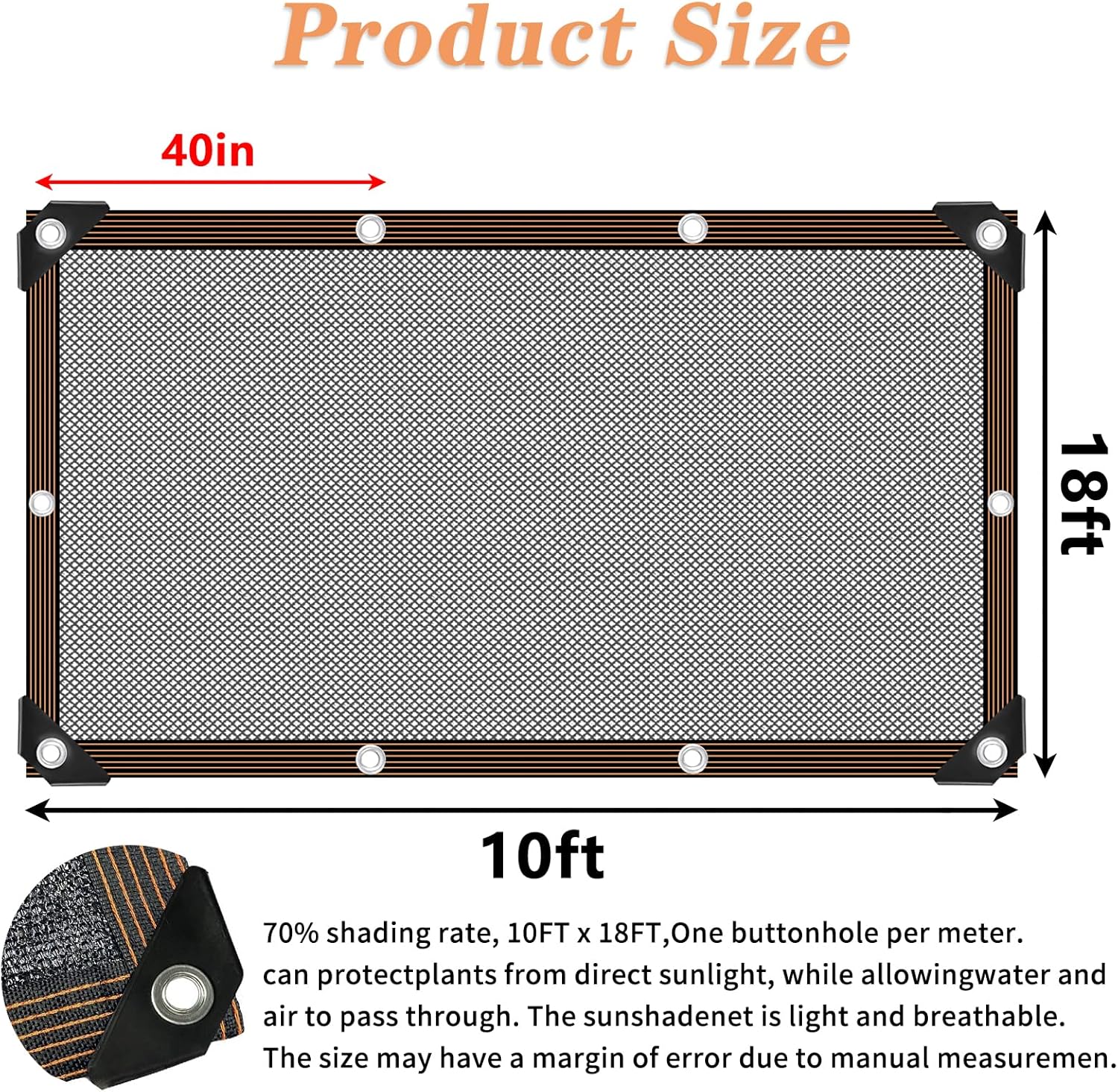 QLOFEI 60-70% Shade Cloth with Grommets, Sunblock Shade Sail Mesh Tarp for Plant Greenhouse, Easy to Hang Shade Cloth for Patio Kennel Chicken Coop Lawn Garden Shade Neting Cover, 10x18 FT-VerdiqueGarden