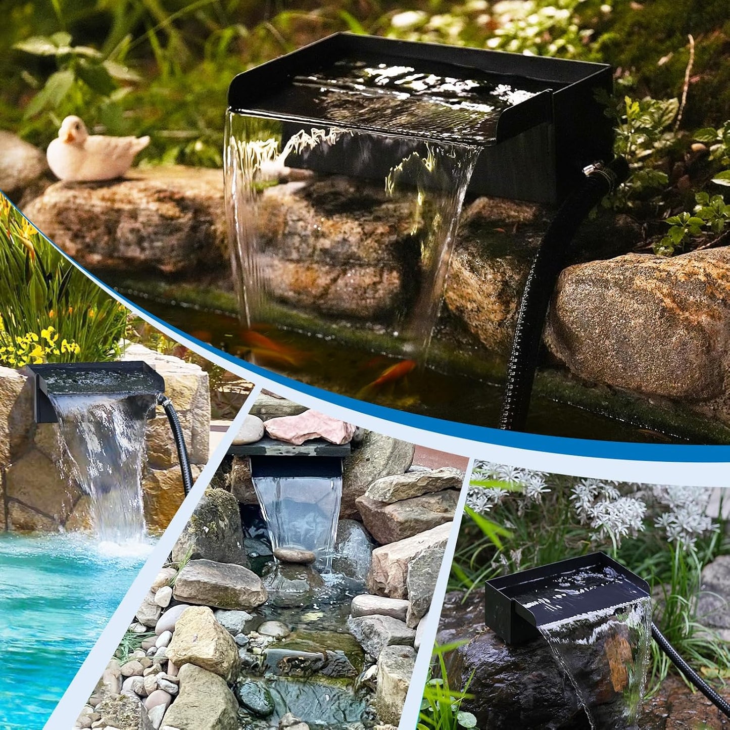 Biling 12.2" Pond Waterfall for Outdoor Ponds, Waterfall Spillway Pond Kit with 40W 660GPH Pump, Stainless Steel Waterfall Box and 9.8FT Corrugated Tubing for Water Garden, Ponds and Water Features-VerdiqueGarden