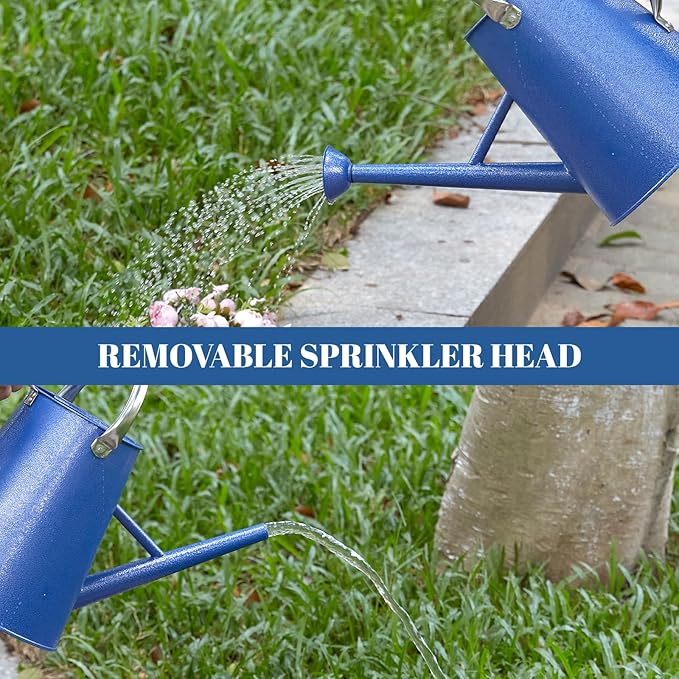 1.5 Gallon Watering Can for Outdoor Plants,Large Metal Plant Watering Pot with Removable Spout,Flower Garden Water Can Watering Pot,Galvanized Steel Watering Can with Stainless Steel Handles，Navy-VerdiqueGarden