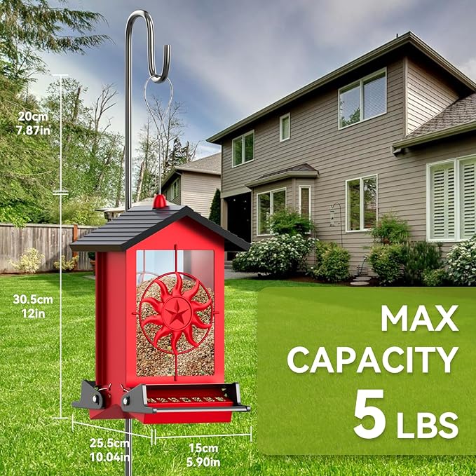 Squirrel Proof Bird Feeders for Outdoors, 5LBS Large Capacity Metal Wild Bird Feeder with Bilateral Weight-Activated Perches, Anti Squirrel Bird Feeders for Outside Finch, Cardinal, Blue Jay-VerdiqueGarden