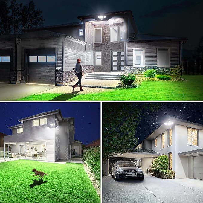 Olafus 100W LED Security Light Motion Sensor Outdoor Light, 2 Pack Motion Flood Light Dusk to Dawn, 9000LM Super Bright 6500K Exterior Motion Detector Floodlight for Garage Yard Porch Eave IP65, Black-VerdiqueGarden