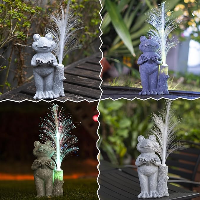 Solar Frog Garden Statue with Color-Changing Lights, Frog Figurine Garden Decor, Outdoor Lawn Decor for Patio, Yard, Balcony, Perfect Gardening & Housewarming Gifts for Women, Mom, Grandma-VerdiqueGarden
