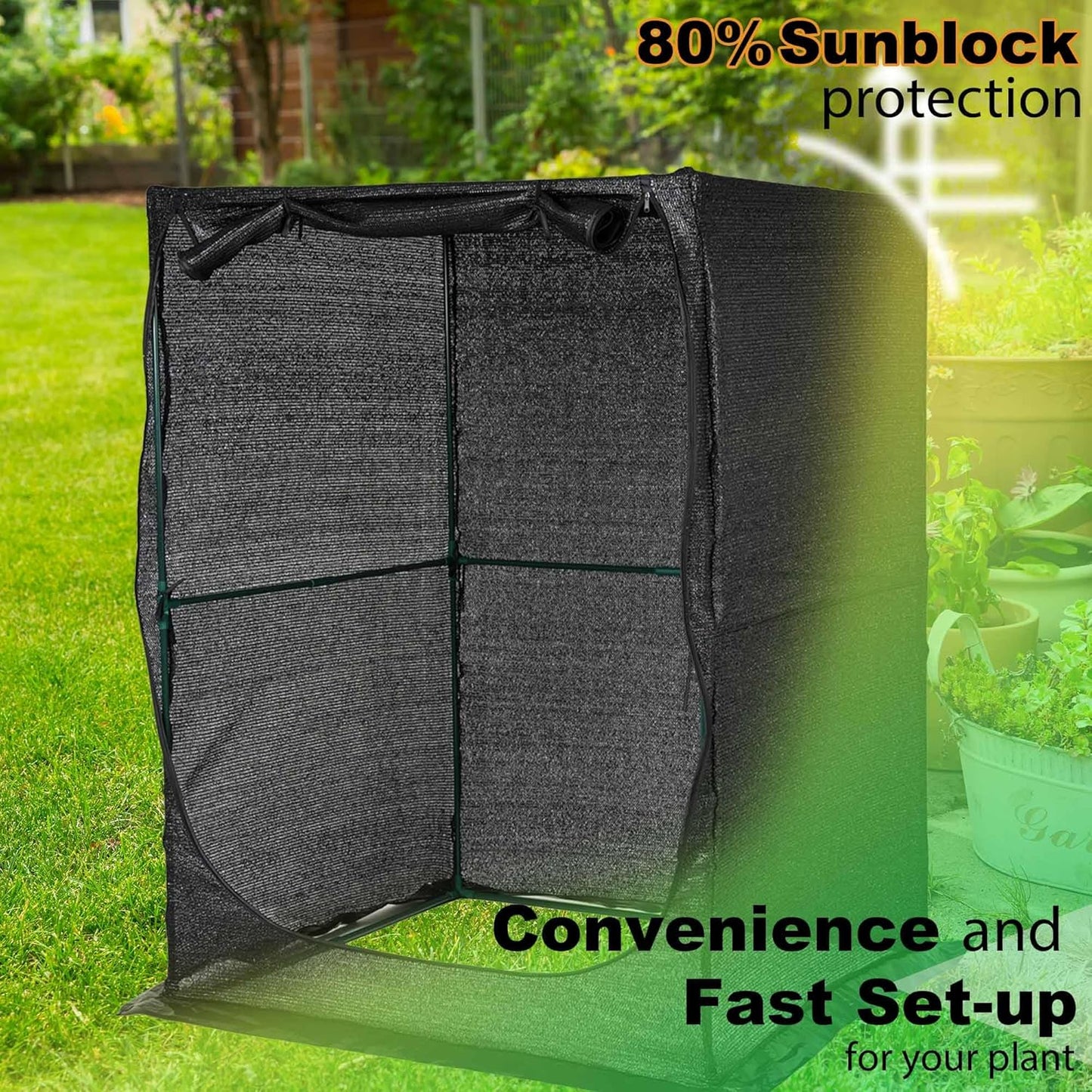 Portable Large 4'x4' Sunshade Cloth Gardening Net,Easy Set up Crops Shade Net 5.7FT Tall Cover, UV Resistant Plant 80% Sunblock for Vegetables,Fruits and Mini Flower Pot with Stakes-VerdiqueGarden