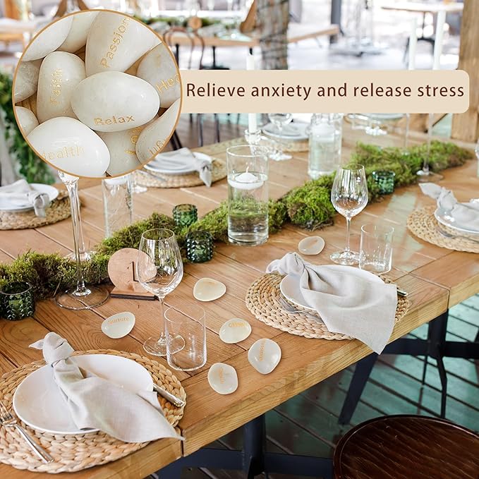 Fabbay Engraved Inspirational Stones Encouragement Motivational Rocks with Words Garden Positive Gift for Christmas Thanksgiving(White,40 Pcs)-VerdiqueGarden