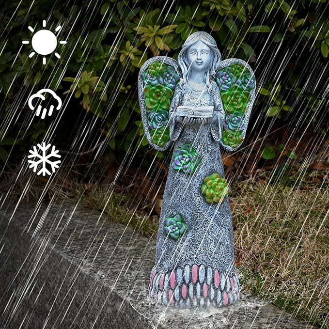 Garden Angels Statue-Solar Angel Statues Cemetery Decoration- Outdoor Memorial Pray Angels Figurine for Patio Lawn Yard Porch Decorations,10.24 Inches-VerdiqueGarden
