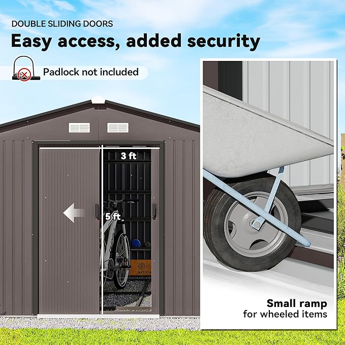 Outsunny 11' x 9' Outdoor Storage Shed, Garden Tool Metal Shed with Foundation Kit, Double Lockable Door, Air Vents and Sloping Roof, for Backyard, Patio, Lawn, Brown-VerdiqueGarden