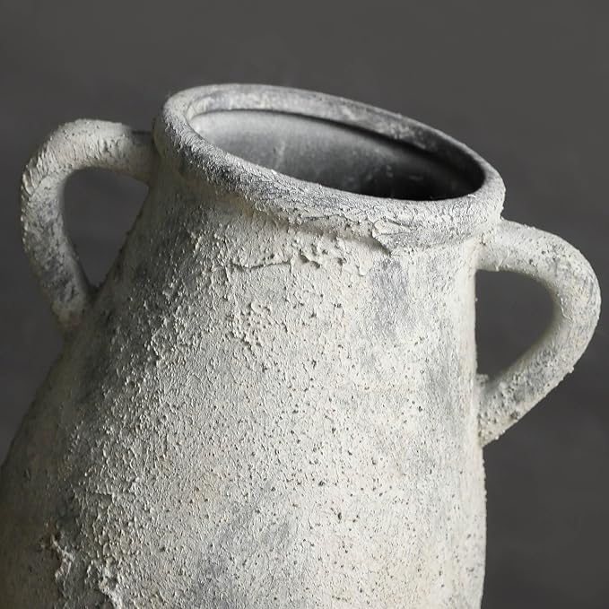 Large Ceramic Rustic Vase,11.3 inch Tall Farmhouse Flower Vase with 2 Handles for Home Decor, Living Room Entryway Table Centerpiece Decor-VerdiqueGarden