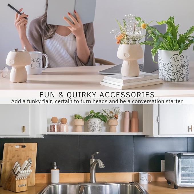 BASE ROOTS Mushroom Planter, Speckled White, Indoor/Outdoor, Holds Small Plants-VerdiqueGarden